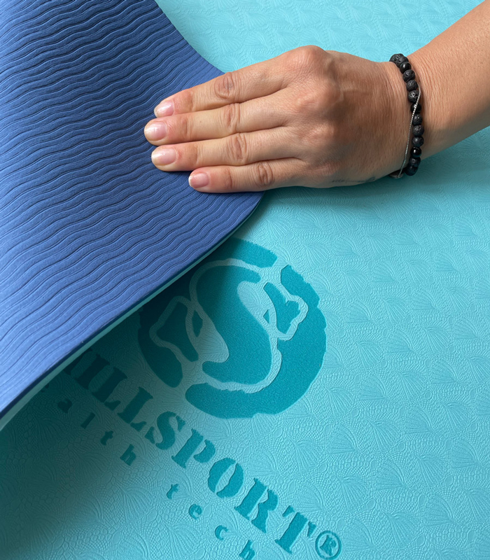 Коврик для йоги TPE 183*61*06 см 2-х слойный - сине-бирюзовый