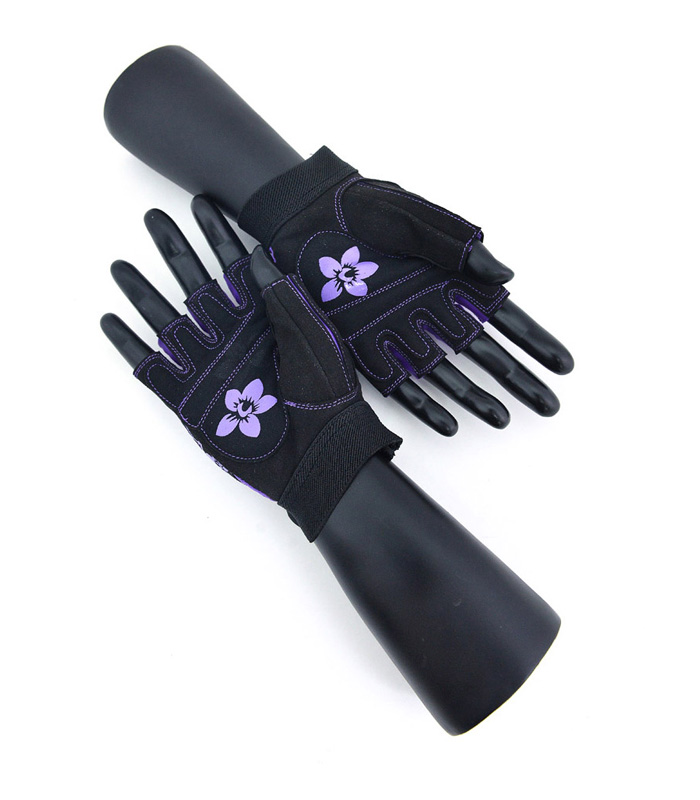 Перчатки для велосипеда замшевые женские черно-фиолетовые