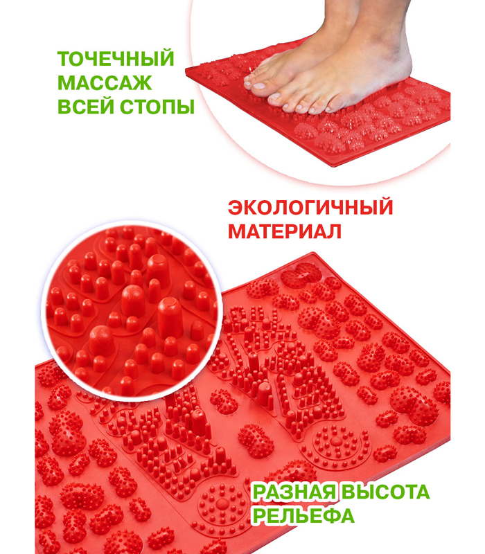 Красный коврик массажный резиновый для стоп IgoraFit JOY