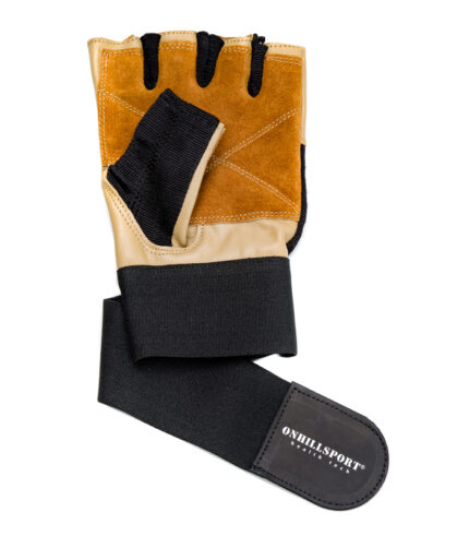 Перчатки для фитнеса Q21 черно-коричневые мужские, кожаные с фиксатором запястья ONHILLSPORT