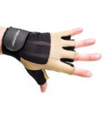 Перчатки мужские для фитнеса Q21 черно-коричневые с фиксатором запястья ONHILLSPORT - вид сверху